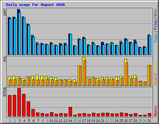 Daily usage for August 2020